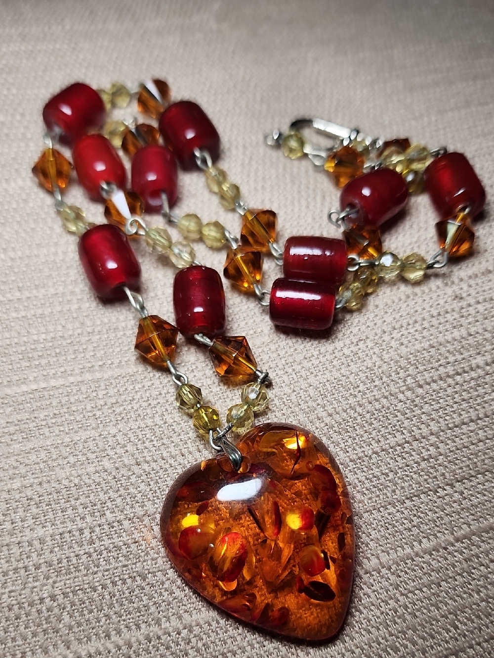Vintage Baltic Amber Heart Necklace in Good Condition